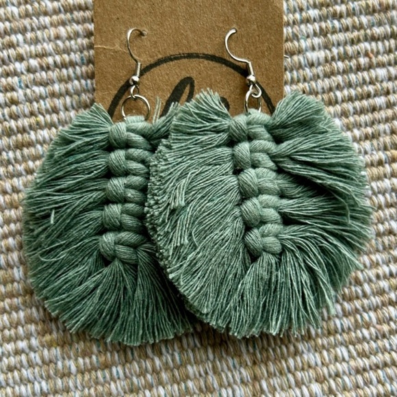 Teal Green Bohemian Texture Textile Earrings FLiPSiDE Threads - Picture 4 of 5